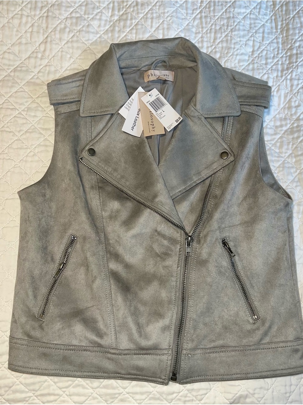 Philosophy Light Gray Suede Moto Vest